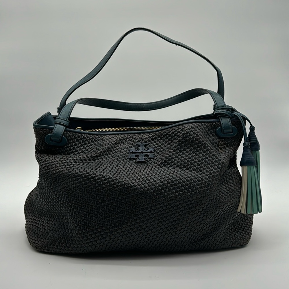Tory Burch Thea Indigo Blue Woven Leather Purse